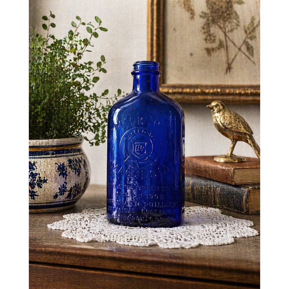 Antique Milk of Magnesia Cobalt Blue Glass Bottle Phillips Milk of Magnesia